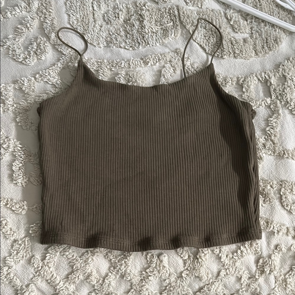 Olive Ribbed Spaghetti Strap Top